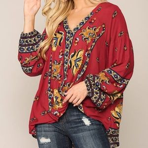 Tribal Border Print Surplice Top